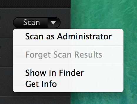 Scan as Administrator menu command