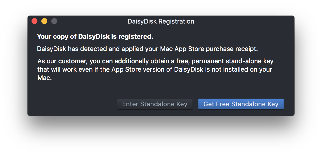 Registration window detected the Mac App Store purchase