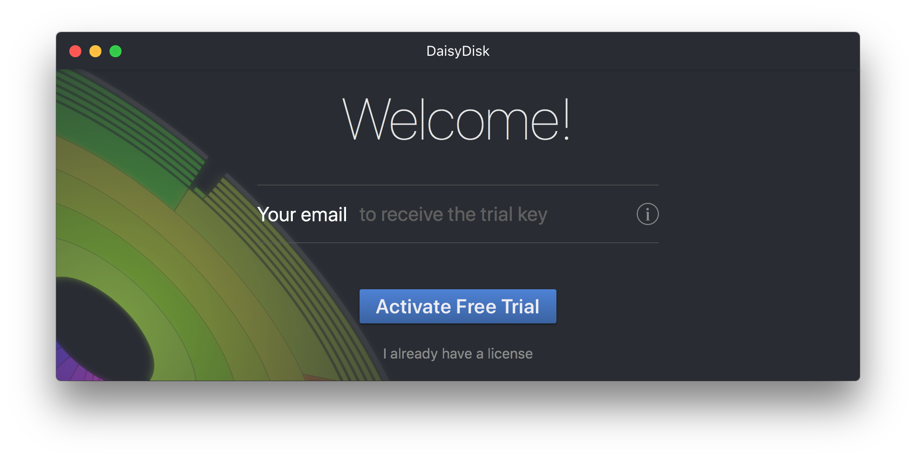 Trial activation window, input email